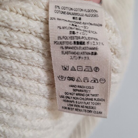 Free‎ People Neutral Chunky Ribbed Knit Fold Over Cowl Neck Button Sweater XS - Picture 3 of 8